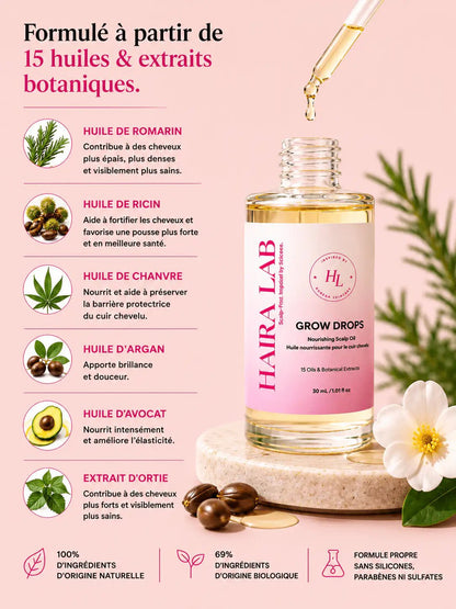 Grow Drops — Huile fortifiante pour le cuir chevelu - Haira Lab.